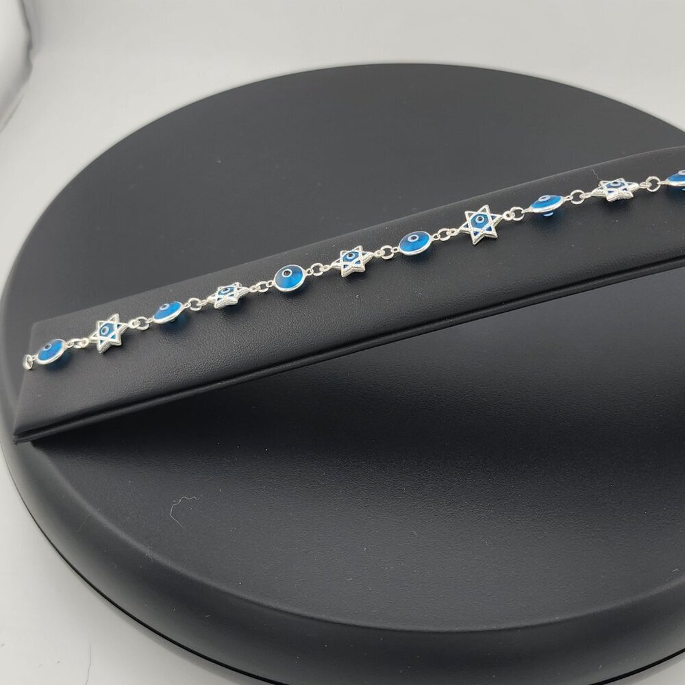 Sterling Silver 925 Multi Round & Star Evil Eye Bracelet – Protection & Style - Picture 8 of 13